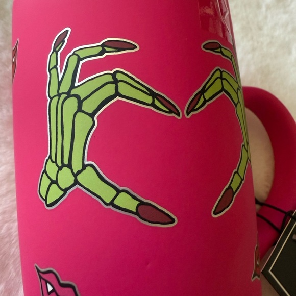 Cobwebs & Cauldrons Soft Touch Mug Hot Pink zombie hands vampire lips Halloween - Picture 6 of 7